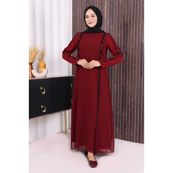 Düğme Detaylı Elbise 3919 Bordo
