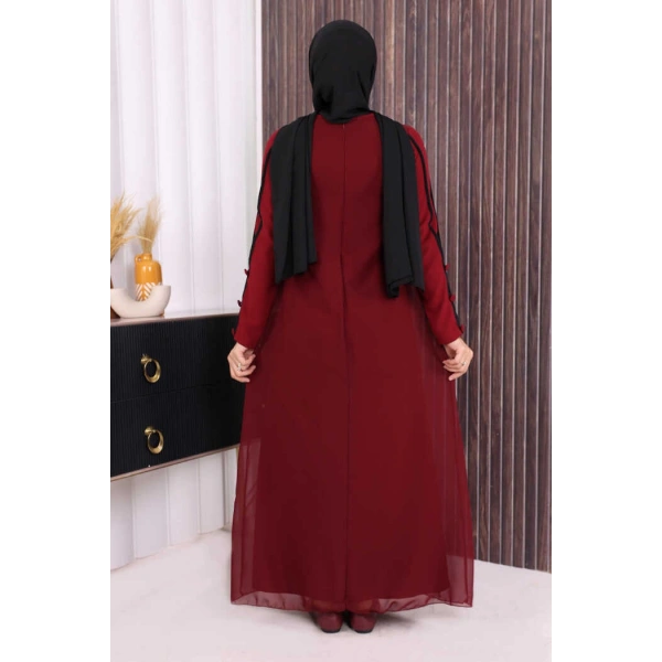 Düğme Detaylı Elbise 3919 Bordo