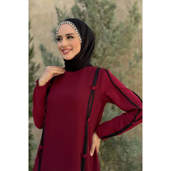 Düğme Detaylı Elbise 3919 Bordo