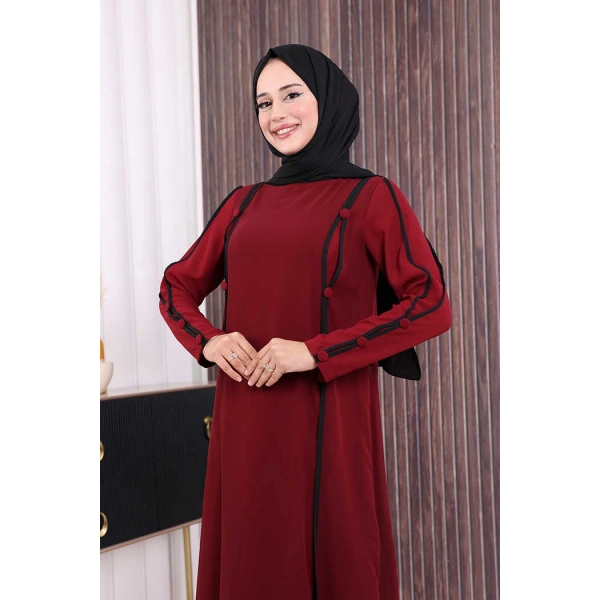 Düğme Detaylı Elbise 3919 Bordo