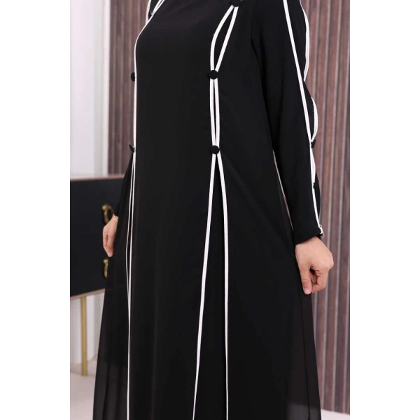 Düğme Detaylı Elbise 3919 Siyah-Ekru