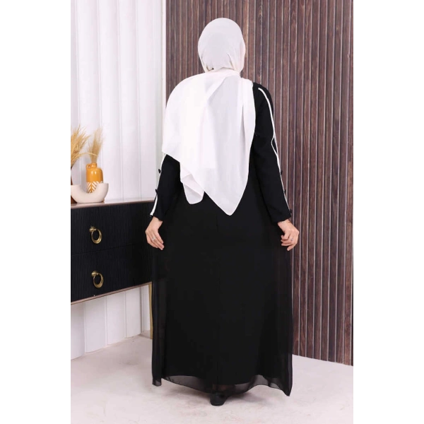 Düğme Detaylı Elbise 3919 Siyah-Ekru