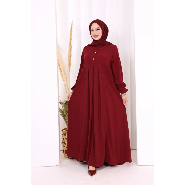Düğme Detaylı Elbise 6028 Bordo