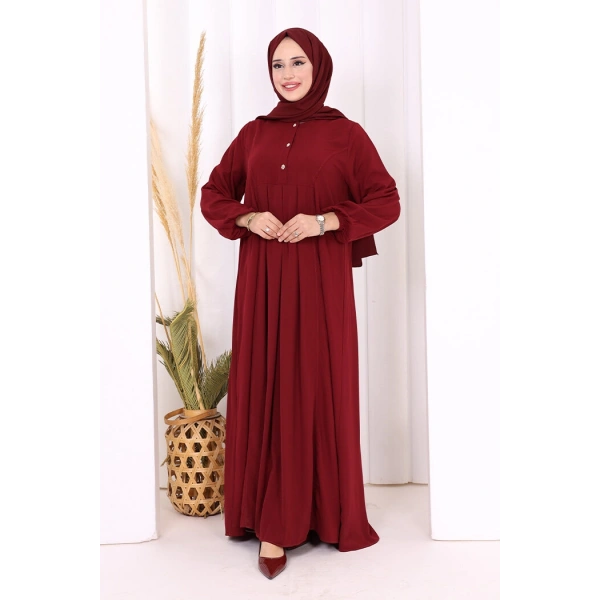 Düğme Detaylı Elbise 6028 Bordo