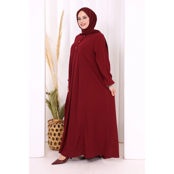 Düğme Detaylı Elbise 6028 Bordo