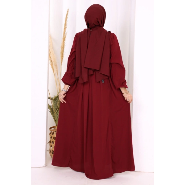 Düğme Detaylı Elbise 6028 Bordo