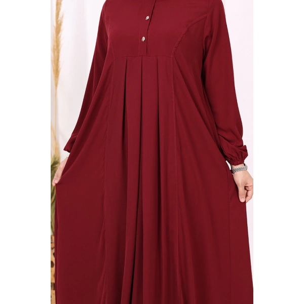 Düğme Detaylı Elbise 6028 Bordo