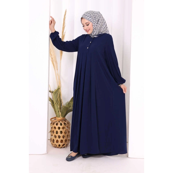 Düğme Detaylı Elbise 6028 Lacivert