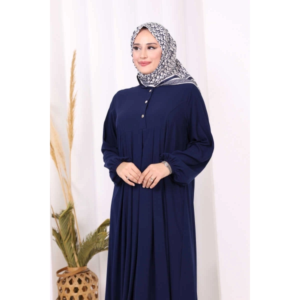 Düğme Detaylı Elbise 6028 Lacivert