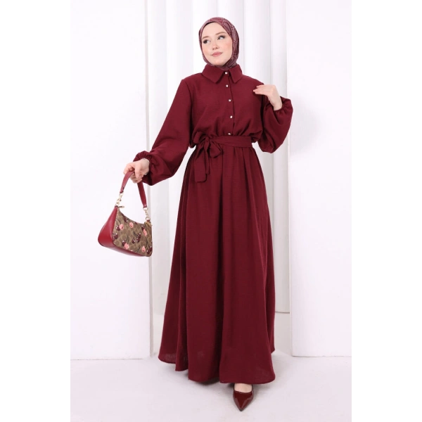 Düğme Detaylı Elbise 6097 Bordo