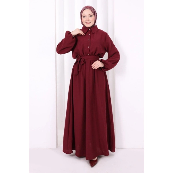 Düğme Detaylı Elbise 6097 Bordo