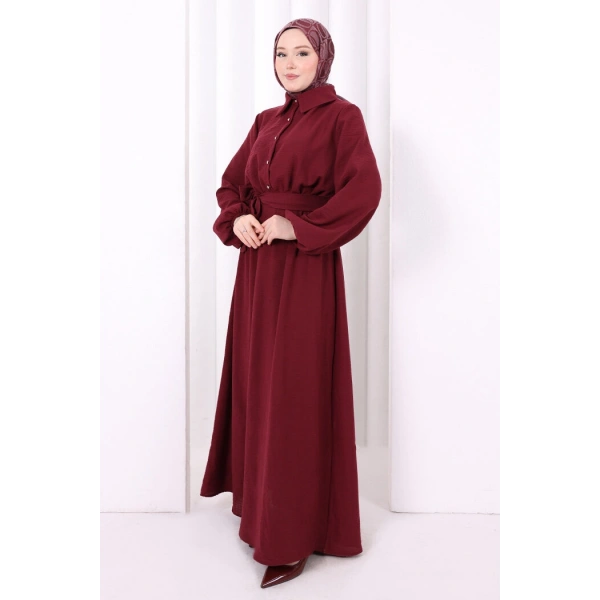 Düğme Detaylı Elbise 6097 Bordo