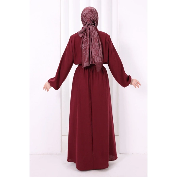 Düğme Detaylı Elbise 6097 Bordo