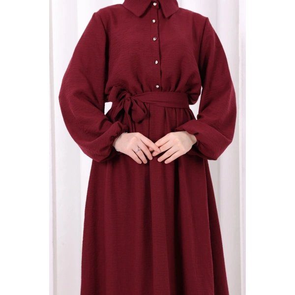 Düğme Detaylı Elbise 6097 Bordo