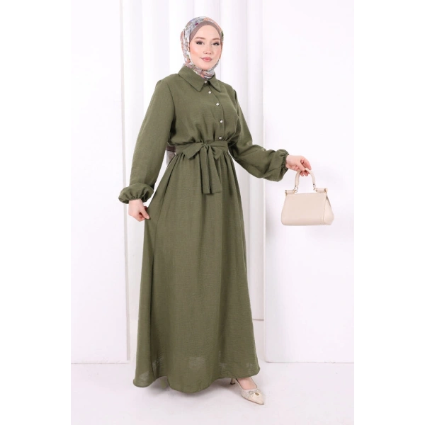Düğme Detaylı Elbise 6097 Haki