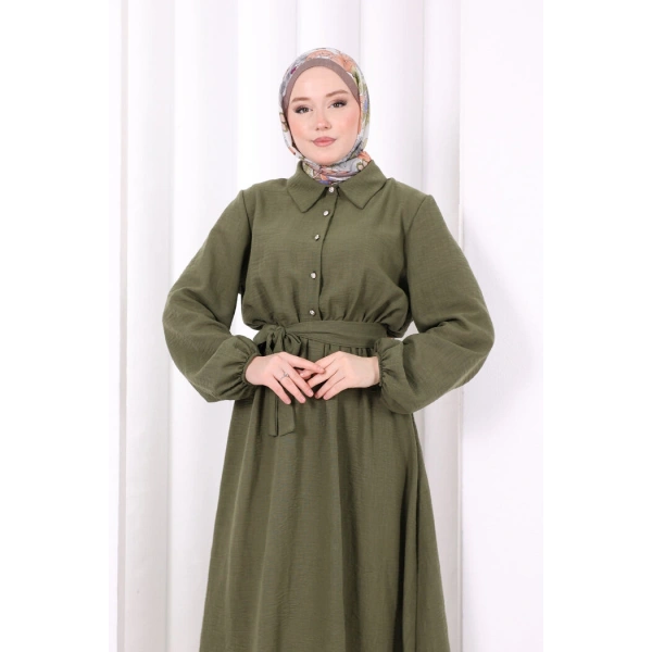 Düğme Detaylı Elbise 6097 Haki