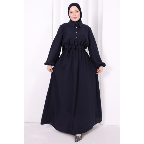 Düğme Detaylı Elbise 6097 Lacivert