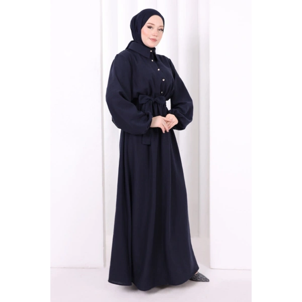 Düğme Detaylı Elbise 6097 Lacivert