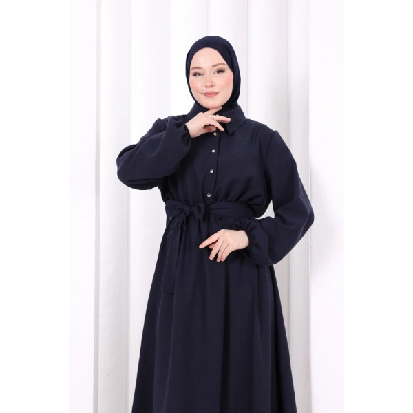 Düğme Detaylı Elbise 6097 Lacivert
