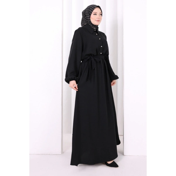 Düğme Detaylı Elbise 6097 Siyah