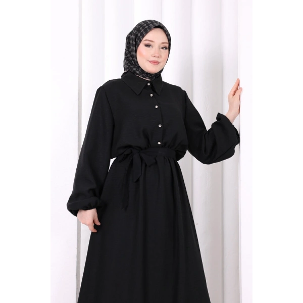 Düğme Detaylı Elbise 6097 Siyah