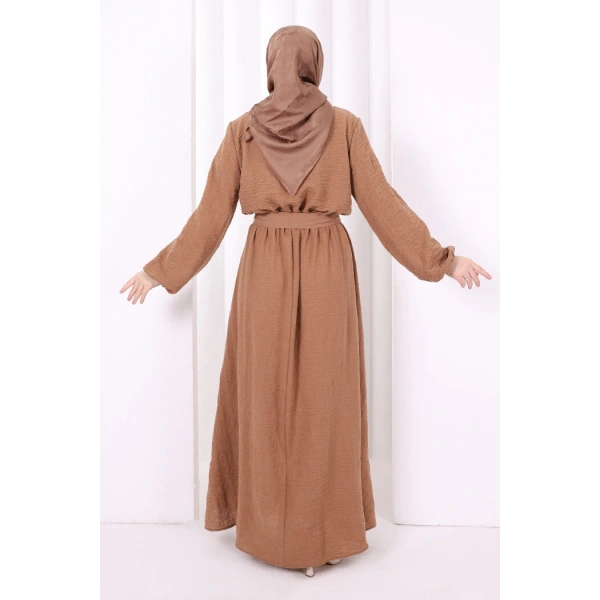 Düğme Detaylı Elbise 6097 Taba