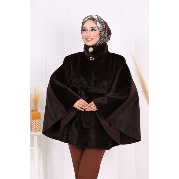 Düğme Detaylı Panço 70060 Koyu Kahve