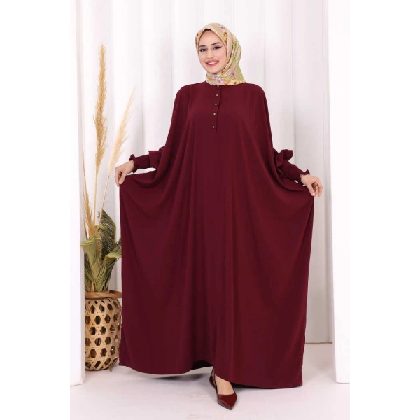Düğme Detaylı Yarasakol Cilbab 6042 Bordo