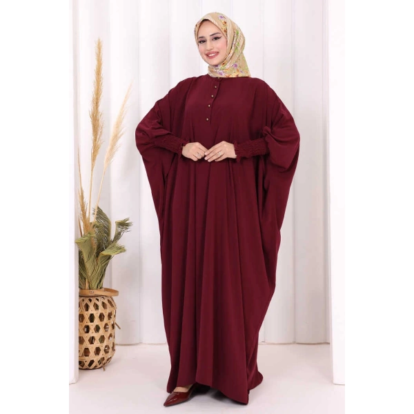 Düğme Detaylı Yarasakol Cilbab 6042 Bordo