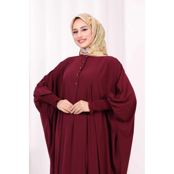 Düğme Detaylı Yarasakol Cilbab 6042 Bordo
