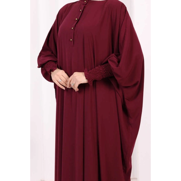 Düğme Detaylı Yarasakol Cilbab 6042 Bordo