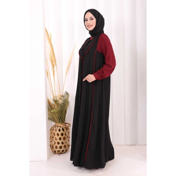 Düğme Detaylı Yelekli Elbise Takım 7060 Bordo