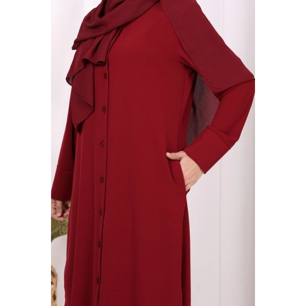 Düğmeli Cepli Tunik ve Pantolon İkili Takım 8682 Bordo