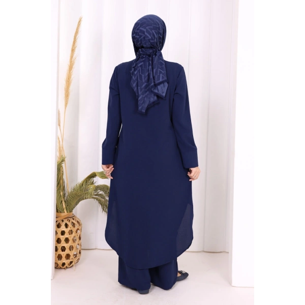 Düğmeli Cepli Tunik ve Pantolon İkili Takım 8682 Lacivert