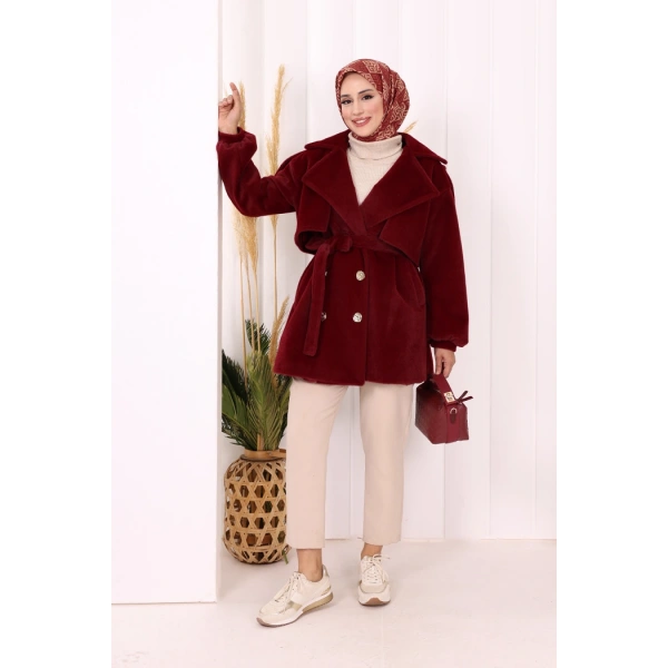Düğmeli Kaban 70059 Bordo