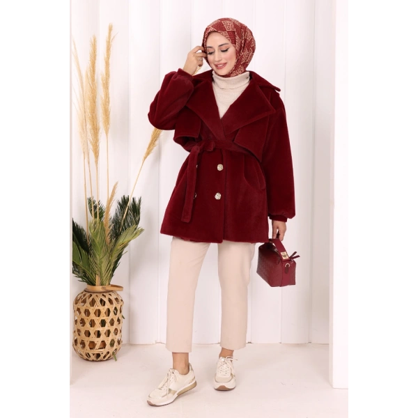 Düğmeli Kaban 70059 Bordo