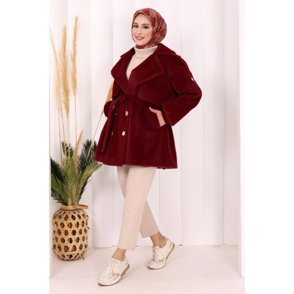 Düğmeli Kaban 70059 Bordo