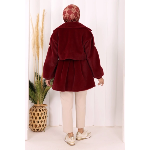 Düğmeli Kaban 70059 Bordo