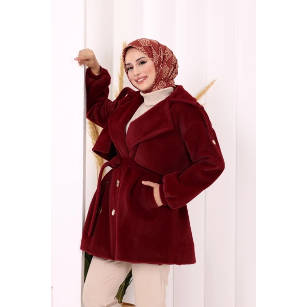 Düğmeli Kaban 70059 Bordo