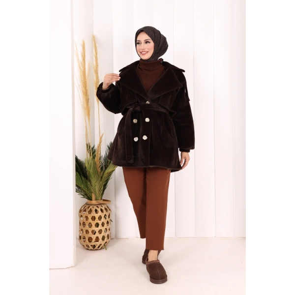 Düğmeli Kaban 70059 Kahverengi