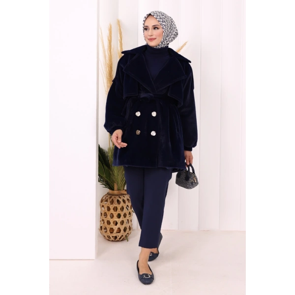 Düğmeli Kaban 70059 Lacivert