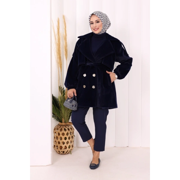 Düğmeli Kaban 70059 Lacivert