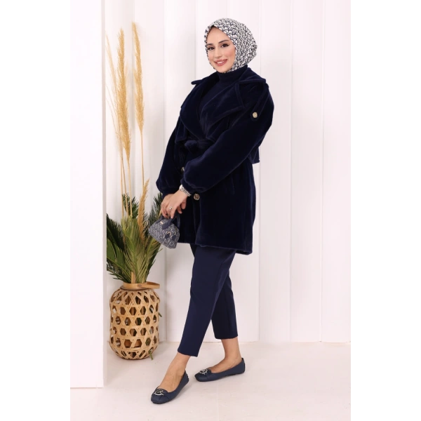 Düğmeli Kaban 70059 Lacivert