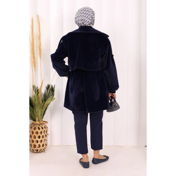 Düğmeli Kaban 70059 Lacivert