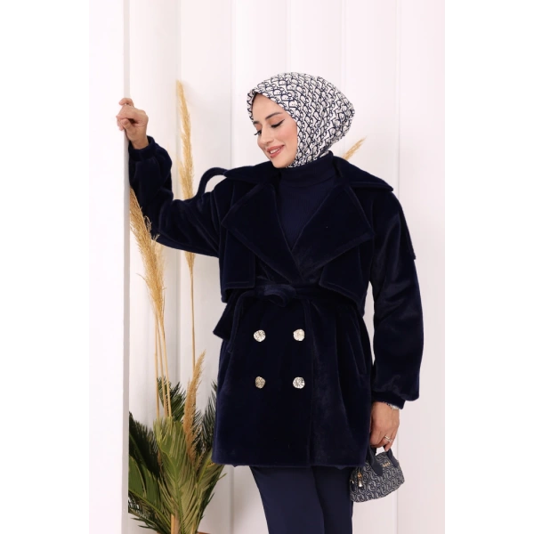 Düğmeli Kaban 70059 Lacivert