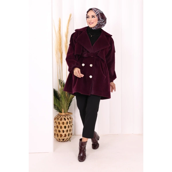 Düğmeli Kaban 70059 Mor
