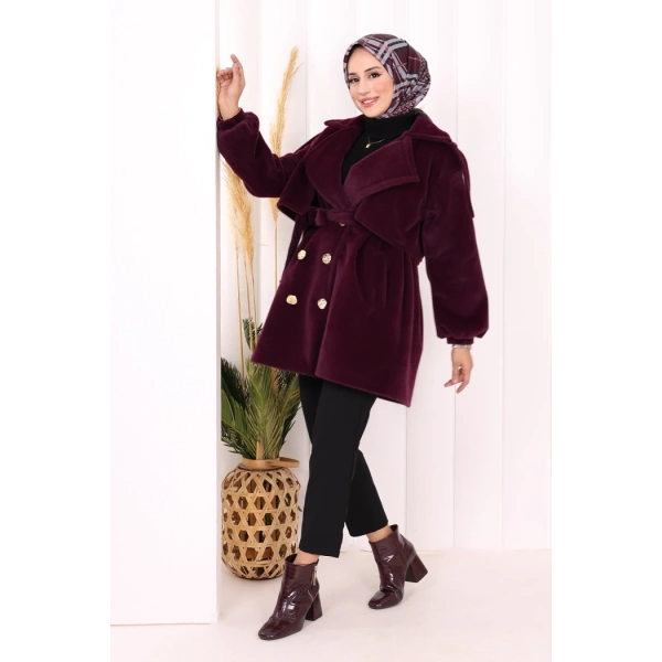 Düğmeli Kaban 70059 Mor