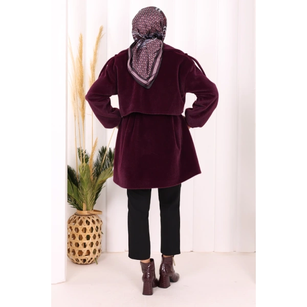 Düğmeli Kaban 70059 Mor
