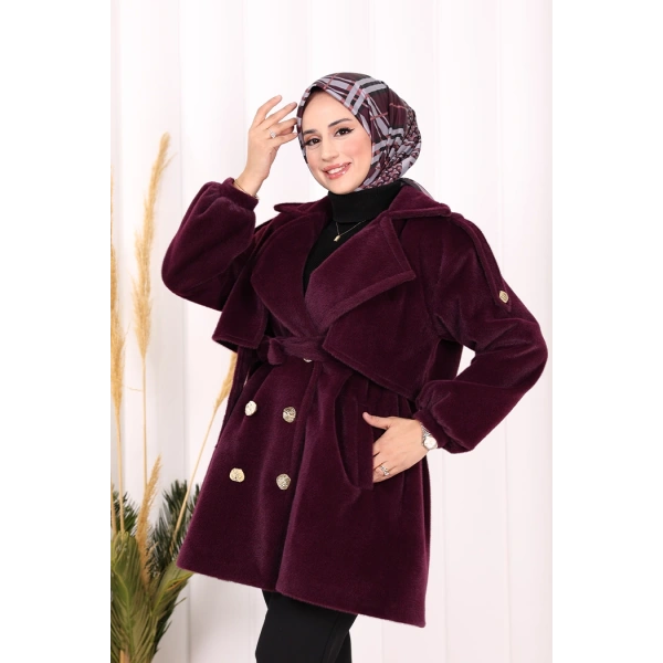 Düğmeli Kaban 70059 Mor