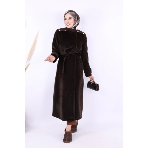 Düğmeli Uzun Kaban 70033 Koyu Kahve